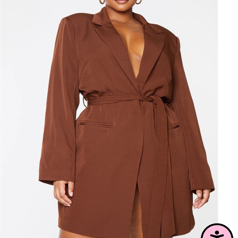 PLUS CHOCOLATE TIE WAIST BLAZER DRESS